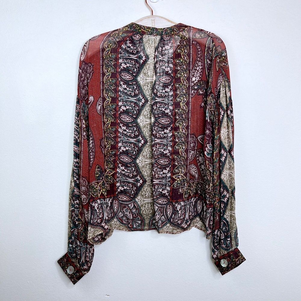 Nostalgia Womens Long Sleeve Sheer Top Medium Fall Burgundy Bohemian Boho Blouse - Picture 5 of 6